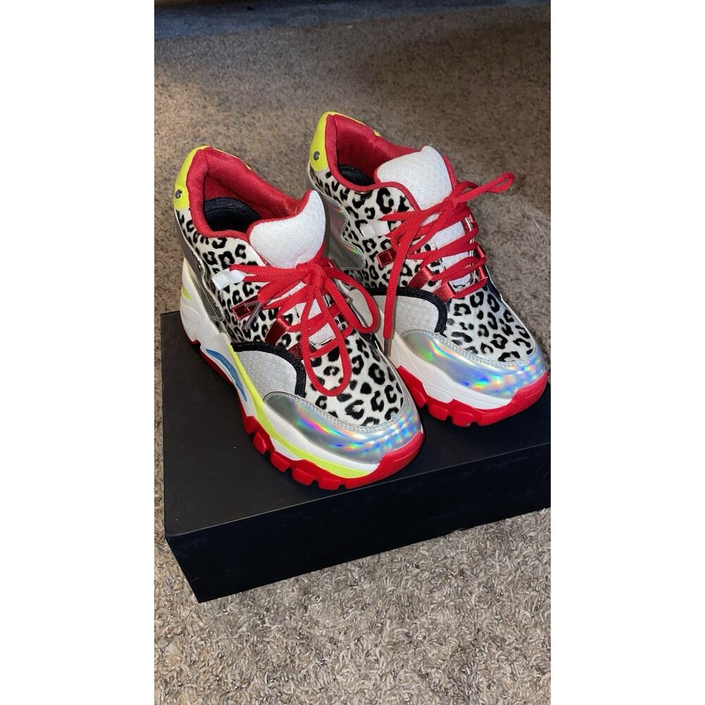 ANTHONY WANG Lime-01 Hidden Wedge Platform Sneakers Leopard Women’s 7.5 EDM FEST